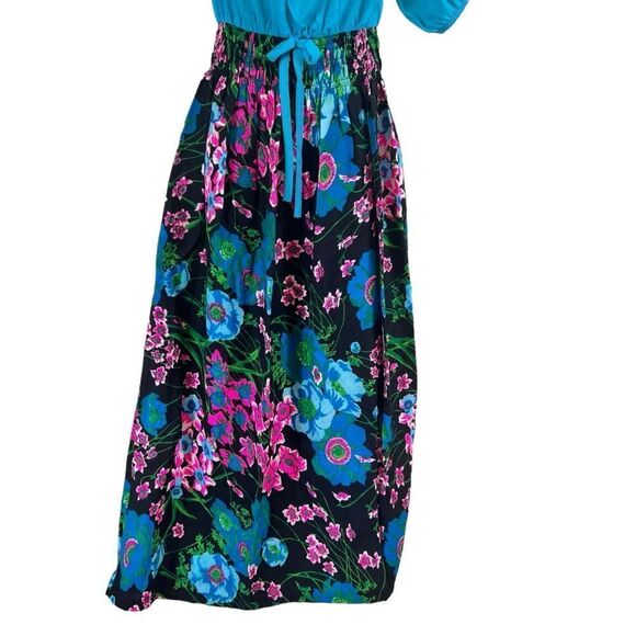 Vintage 1960's Psychedelic Neon Flower Maxi Dress. - Picture 3 of 14